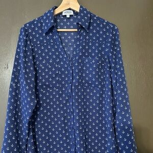 Express Navy Blouse with White Anchor Print